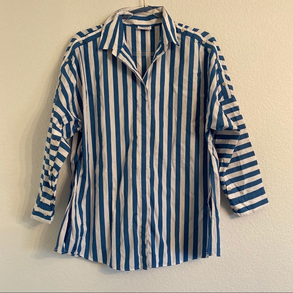 AKRIS Punto Striped Kent-Collar dolman blouse 10 - Picture 3 of 8